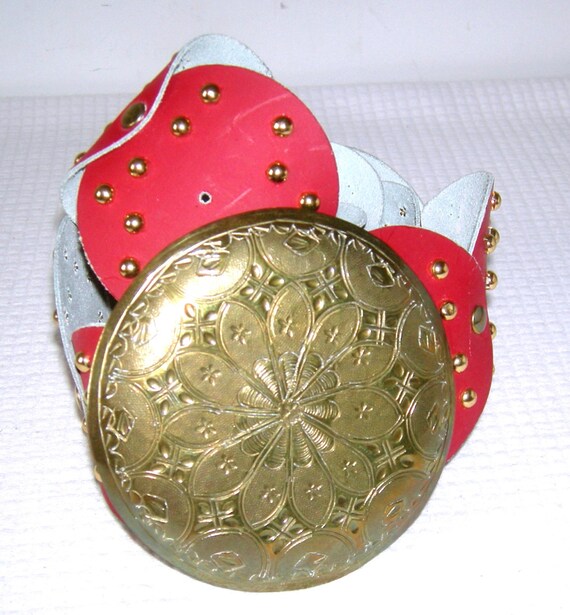 VTG Authentic 60s Morocco Brass Leather Wide Disc Boho Hippie Concho Belt 40\