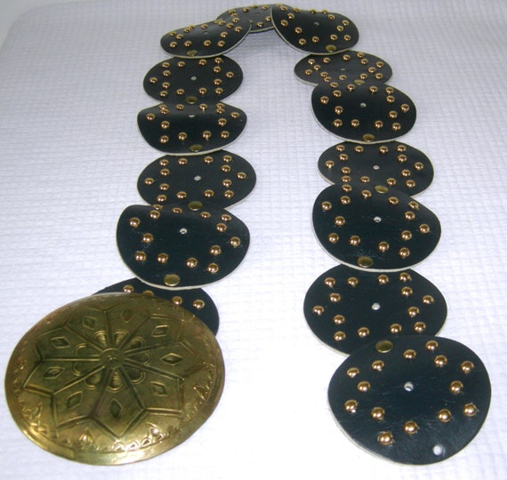 VTG Authentic 60s Morocco Brass Leather Wide Disc Boho Hippie Concho Belt 40\