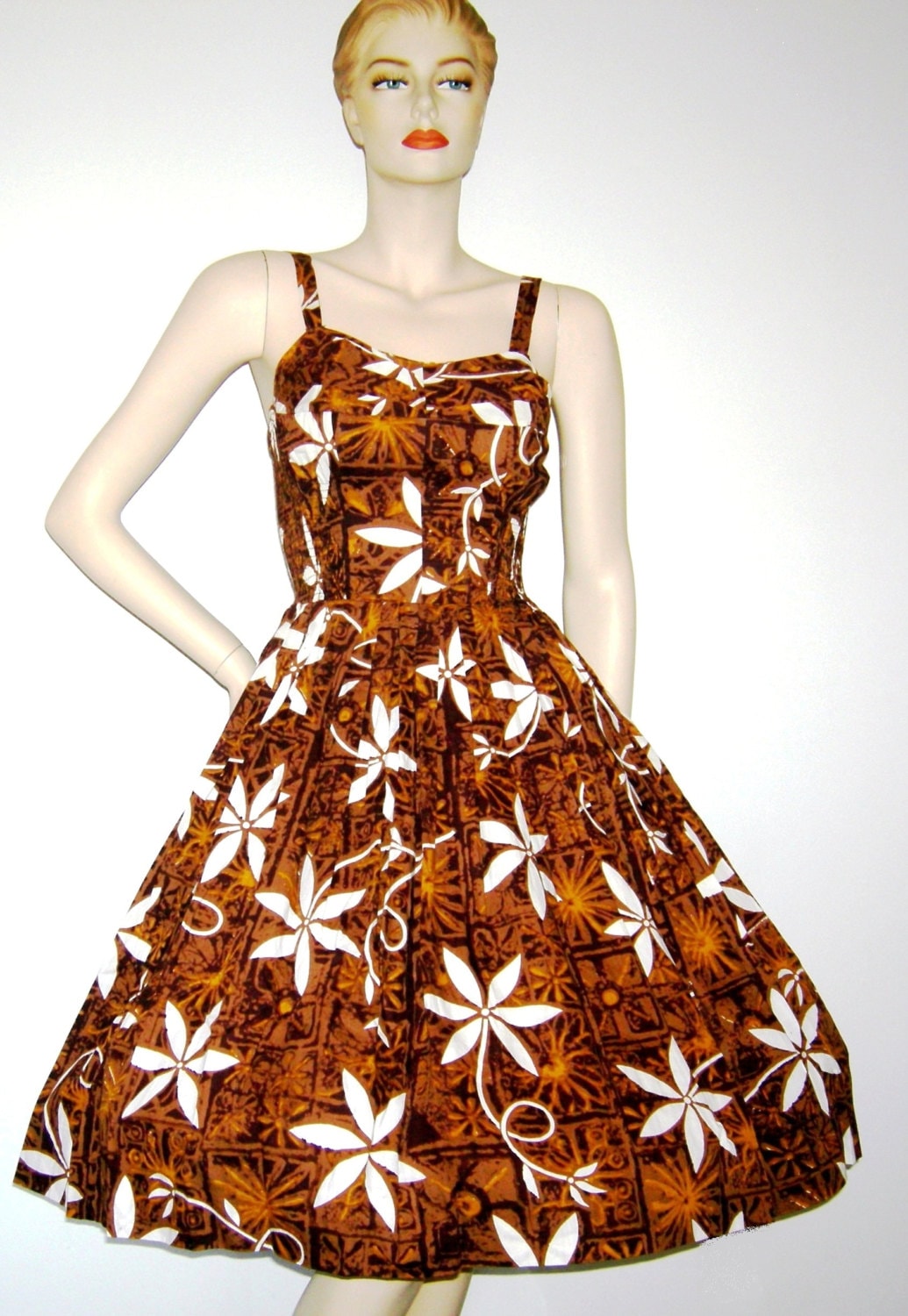 Vintage 40s 50s Alfred SHAHEEN Tiare Tapa HAWAIIAN VLV Bombshell