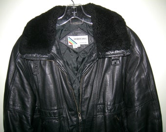 Vintage Members Only Leather Bomber Jacket, Members Only Europe Craft  Aviator WWII Bomber Flight Jacket Coat Shearling Collar Leather 38 - Main Image