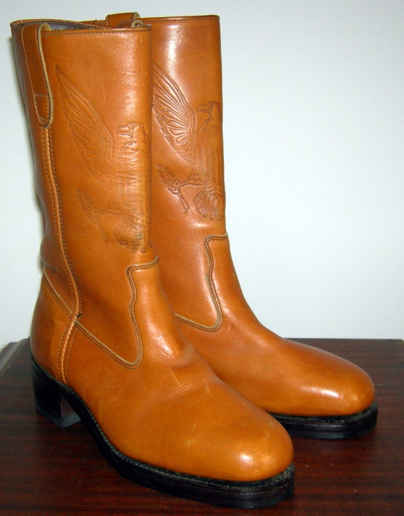 Vintage 70s Mens Boots Made USA Leather Double American Eagle - Etsy