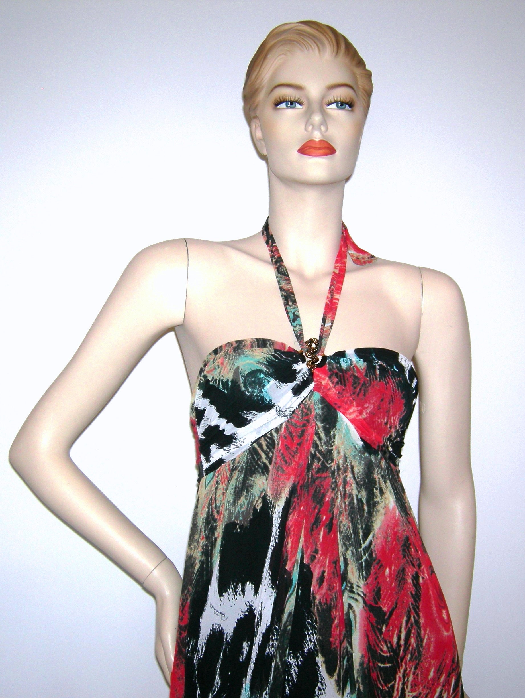 ROBERTO CAVALLI Italy Silk Halter Maxi Dress Peacock Print Dress Iconic  Gold Snake Clasp Bohemian Haute Couture Gown New With Tags - Etsy