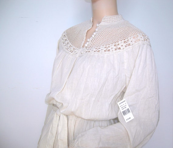 Vintage 1960s 1970s Gauze Crochet Peasant Dress G… - image 3