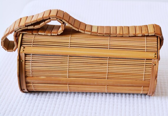 Vintage 1940s JAPANESE BAMBOO Basket Purse Eames … - image 8