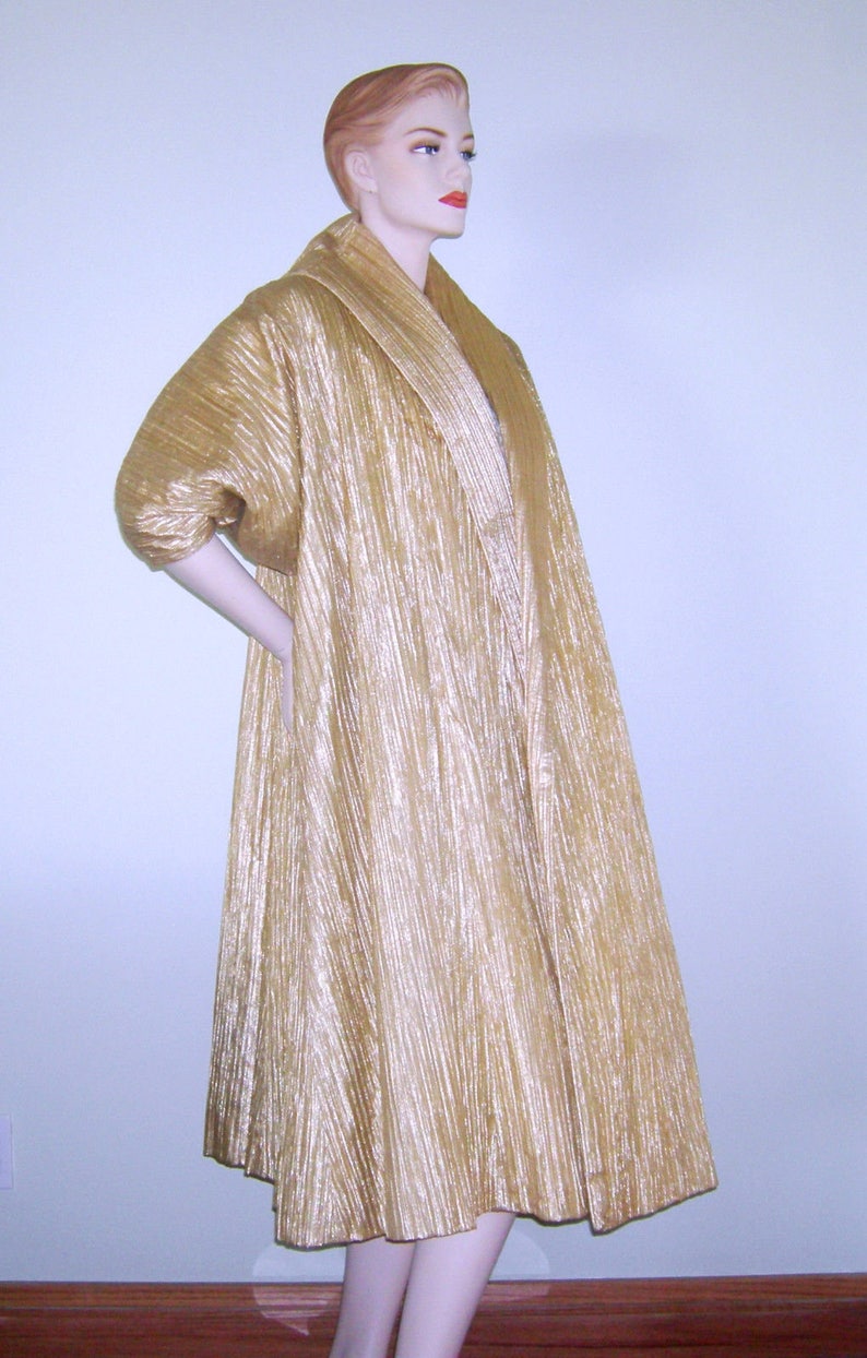 Vintage 50s Ceil Chapman Coat Haute Couture Gold Lurex Tree Bark Taffeta Trapeze Opera Coat Rare Grace Kelly image 6