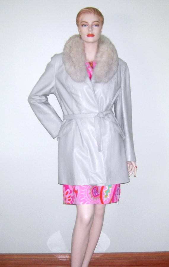 Penny Lane Vintage 1970s ARCTIC FOX Fur LAMBSKIN L