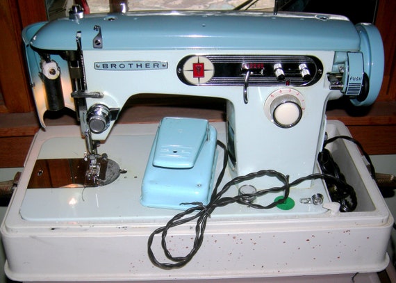 Brother 651 Vintage Japanese Sewing Machine/ Brother Z 651/ Turquoise/  Blue/ Brother Charger Sewing Machine/ Mid Century/ Heavy Duty/ Japan 