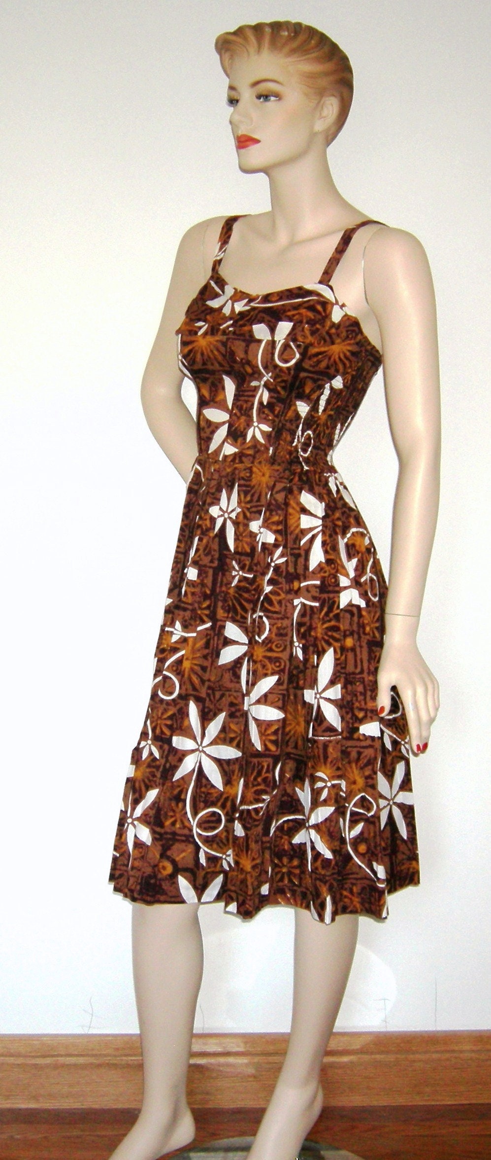 Vintage 40s 50s Alfred SHAHEEN Tiare Tapa HAWAIIAN VLV Bombshell 