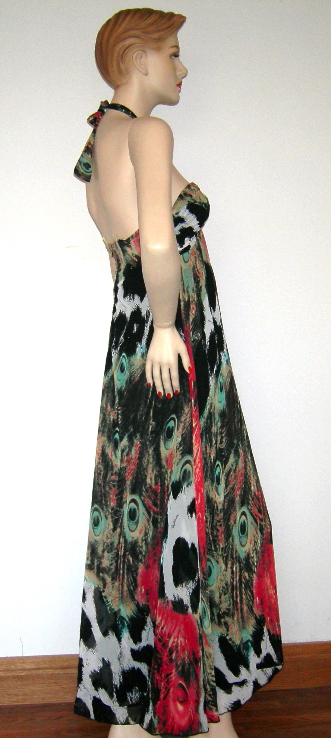 ROBERTO CAVALLI Italy Silk Halter Maxi Dress Peacock Print Dress Iconic  Gold Snake Clasp Bohemian Haute Couture Gown New With Tags - Etsy