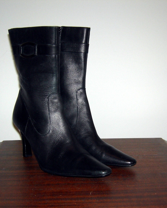 Vintage ALFANI Boots/ Italian/ Black Leather/ Mod… - image 1