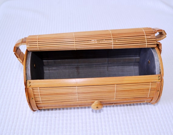 Vintage 1940s JAPANESE BAMBOO Basket Purse Eames … - image 7