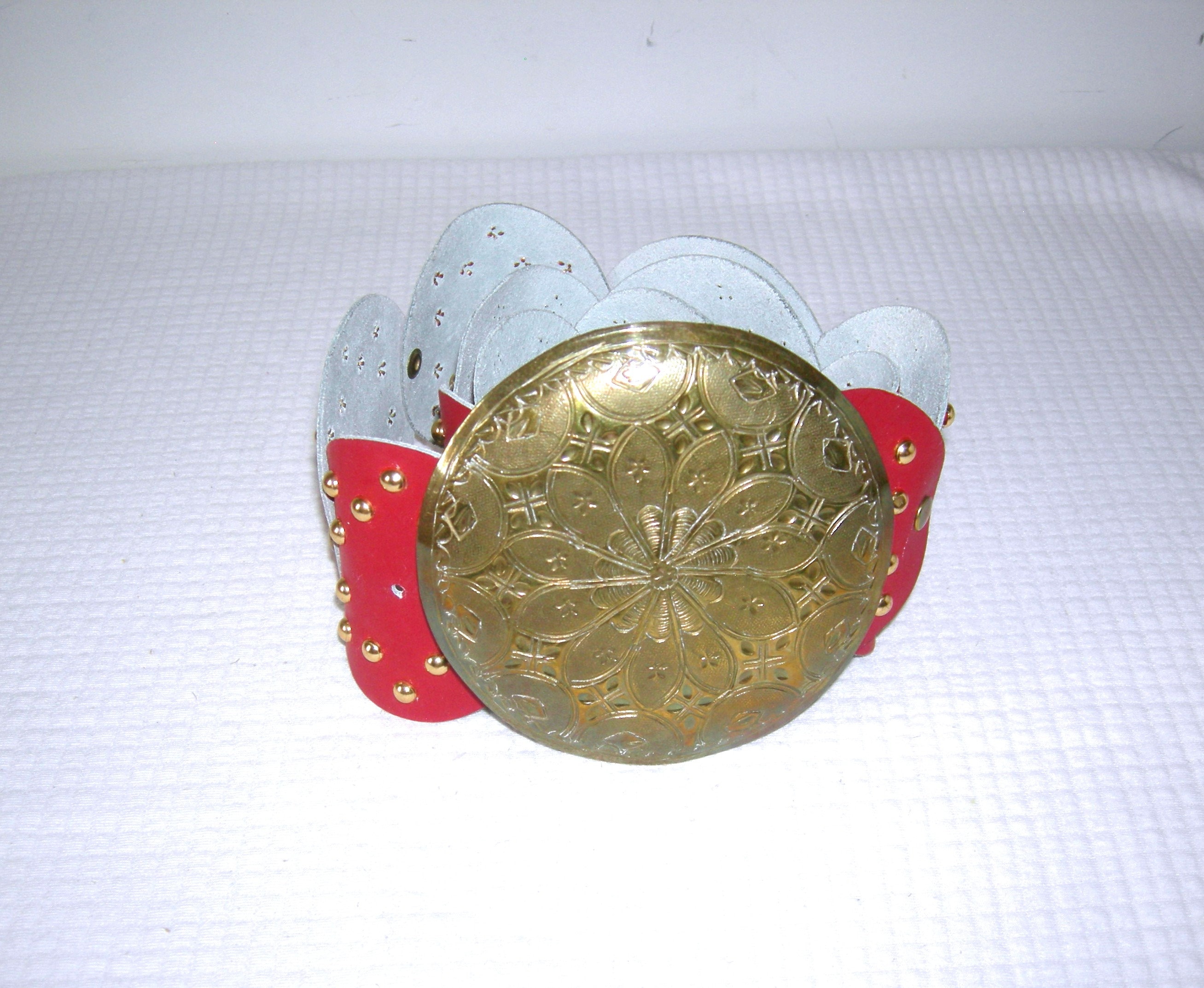 VTG Authentic 60s Morocco Brass Leather Wide Disc Boho Hippie Concho Belt 40\