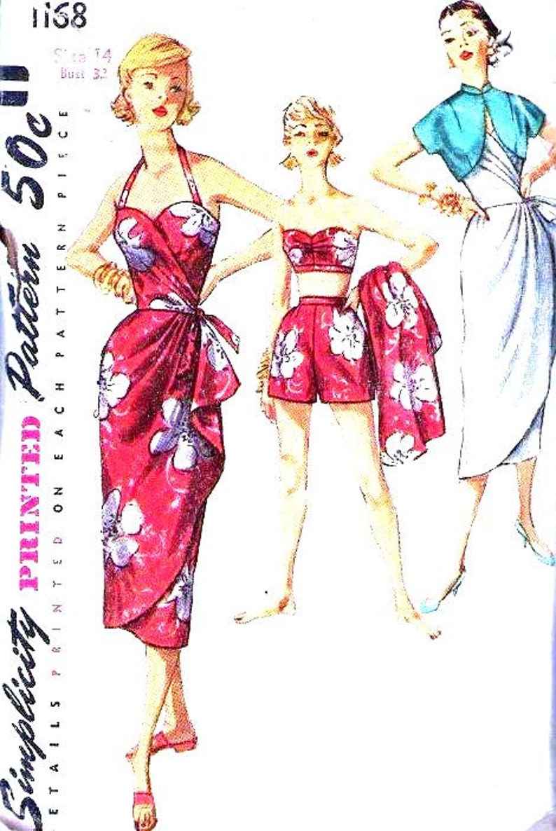 Vintage 1950s 1960s Hawaiian Sarong Sewing Pattern Simplicity Etsy