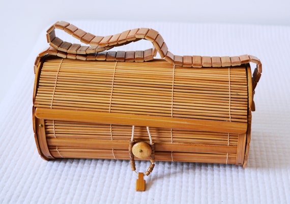 Vintage 1940s JAPANESE BAMBOO Basket Purse Eames … - image 6