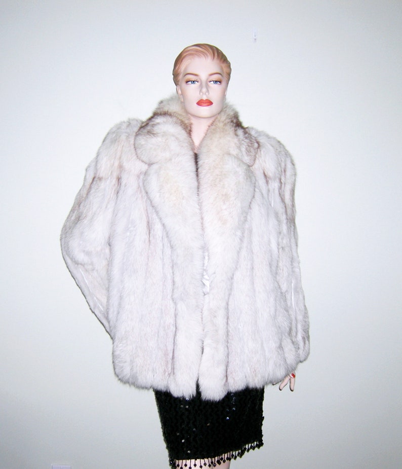 Vintage Evan's Fox Fur Coat NORWEGIAN Blue Fox Jacket Real Genuine Arctic White Fur Evans Fur Salon Robinsons Women's Gorgeous Rare image 2