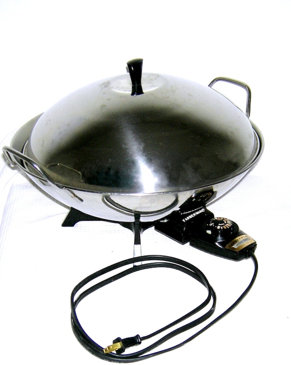 Vintage Farberware WOK 14 Electric Skillet Cord Model 303 Frying Pan  Stainless Steel Aluminum CLAD Mid Century Atomic Kitchen Appliance 