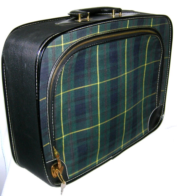 Vintage 1960s PLAID Suitcase Carry On Overnight B… - image 3