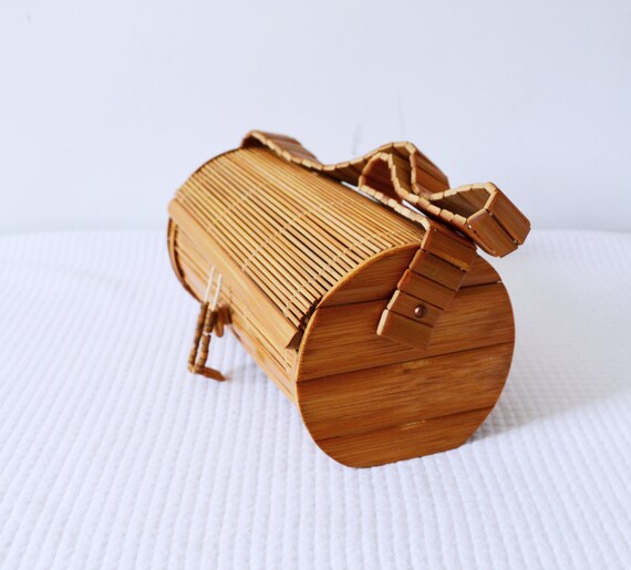 Vintage 1940s JAPANESE BAMBOO Basket Purse Eames … - image 3