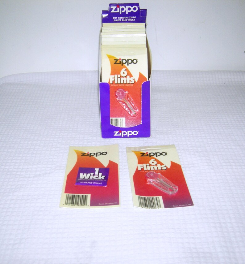 Zippo Lighter Flints Wicks Vintage NIB Display Box 13 Flint Cards 6