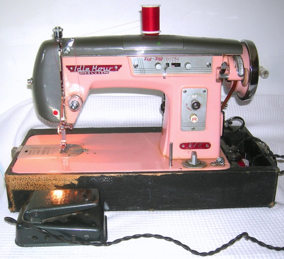 Vintage 1950s Mid Century Pink Sewing Machine/ IDLE HOUR