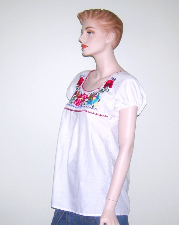 Vintage 1960s EMBROIDERED MEXICAN Peasant Blouse … - image 5