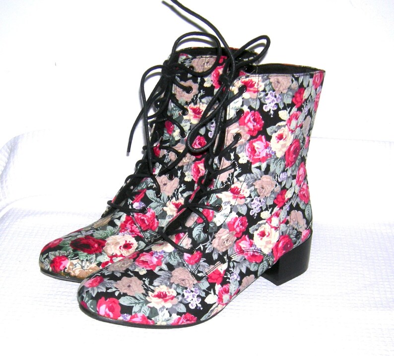 Vintage 1960s Haight-Ashbury Boots/ Mod Go-Go Boots/ Granny/ Steampunk/ Victorian Hippie Chic/ Groovy FLORAL Ankle Boots/ BUMPER Boots 8.5 image 2