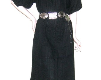 Vintage 1960s 1970s Hand Embroidered Crochet Lace PinTuck Cotton Tiered Mexican Dress Hippie Chic Woodstock Haight Ashbury Boho Oaxaca Dress
