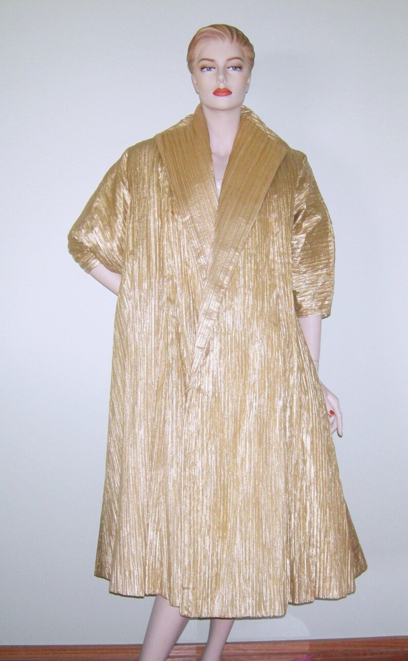 Vintage 50s Ceil Chapman Coat Haute Couture Gold Lurex Tree Bark Taffeta Trapeze Opera Coat Rare Grace Kelly image 1