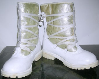 TIMBERLAND Leather Boots Spinoff Urban Apres Fleece Lined Leather Boots Women's White Leather Silver Ski Snow Boots Made USA