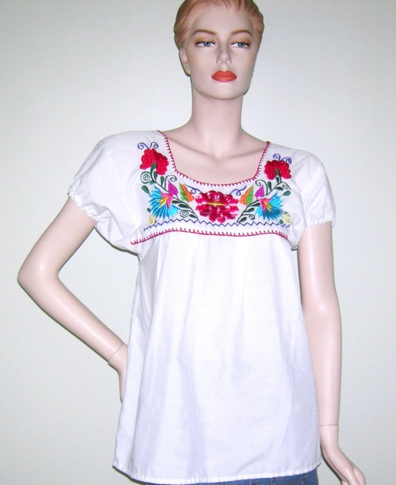 Vintage 1960s EMBROIDERED MEXICAN Peasant Blouse … - image 2