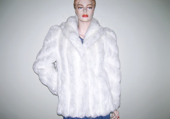 Vintage 1980s Jordache Coat White Arctic Silver Faux Fox Coat Rare