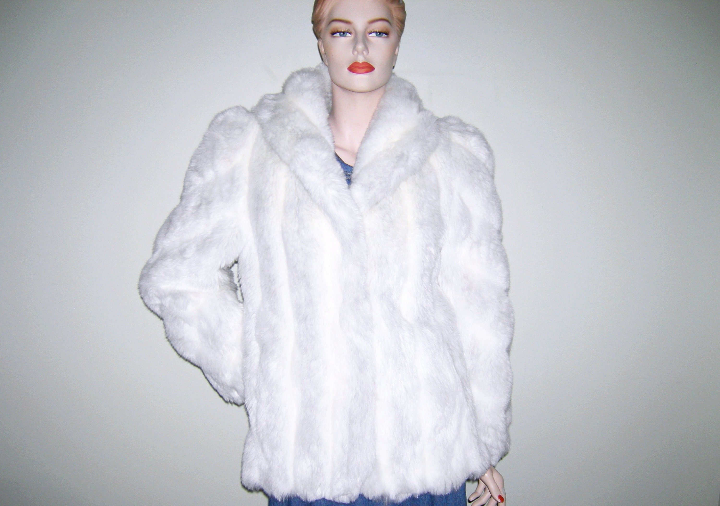Vintage 1980s Jordache Coat White Arctic Silver Faux Fox Coat Rare