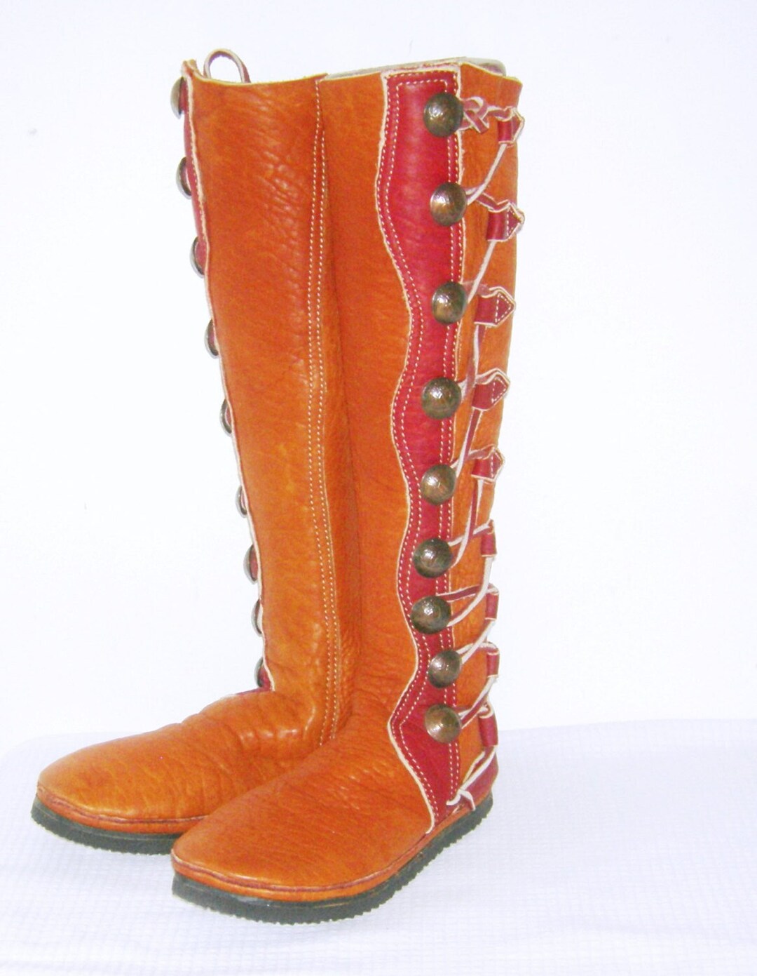 PeppeShoes Genua Handmade Italian Leather Ankle Boots - Orange Cowhide, US Size 9, Lace-Up