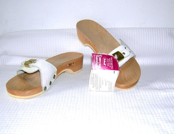 Rare Vintage 70s Dr Scholl's Wood Exercise Sandals Ma… - Gem