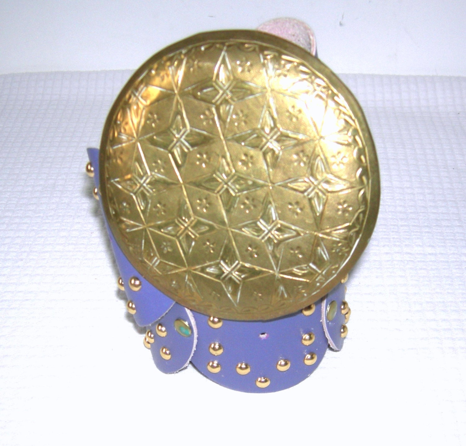 Vintage 1960s MOROCCAN Leather Concho Belt Etched Brass 