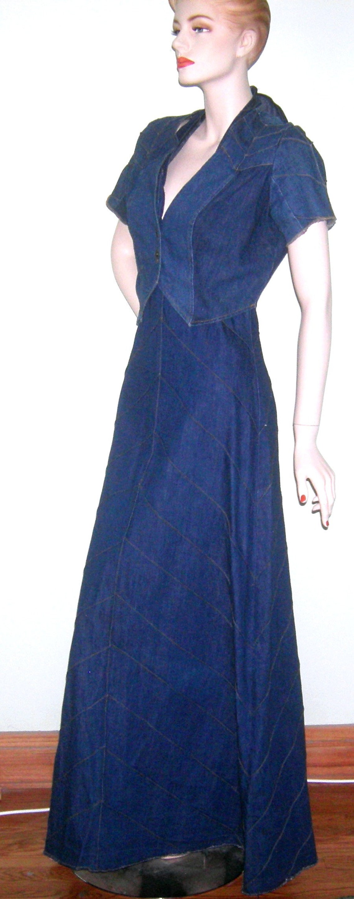Vintage Denim Embroidery Halter Dress main image 0