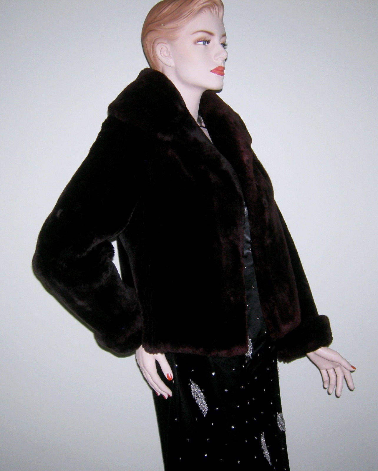 Vintage 1940s Fur Coat MOUTON Brown Sheared Lamb Sheared Beaver