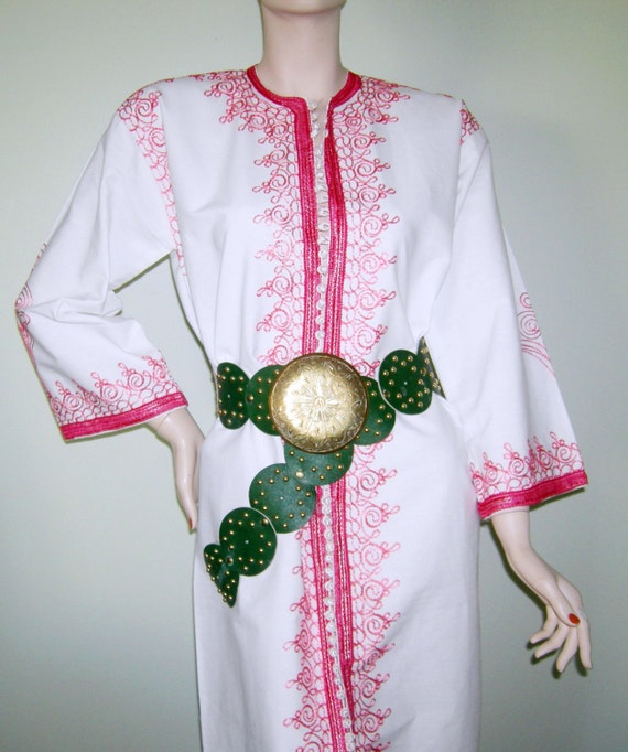 Vintage 1960s MOROCCAN Leather Concho Belt Etched Brass  display picture 1