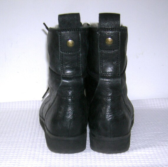Vintage Clarks Boots/ Black Leather/ Faux Fur Lin… - image 4