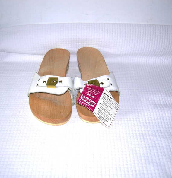 Rare Vintage 70s Dr Scholl's Wood Exercise Sandals Ma… - Gem