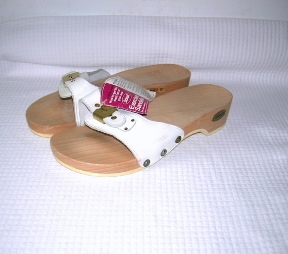 Rare Vintage 70s Dr Scholl's Wood Exercise Sandals Ma… - Gem