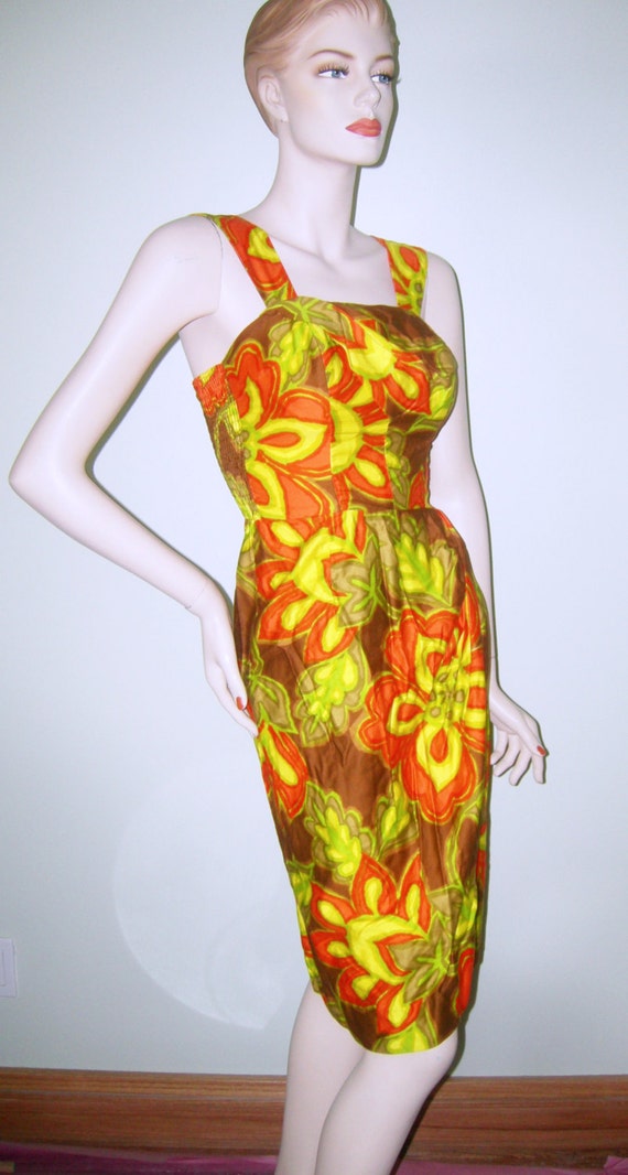 VESTIDO PINUP AMARILLO FLORES TROPICALES