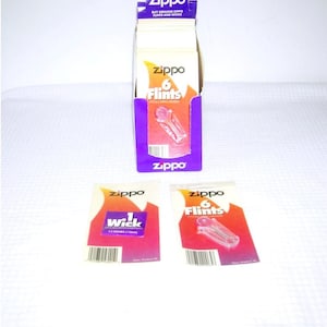 Zippo Lighter Flints Wicks Vintage NIB Display Box 13 Flint cards 6 Flints Each 2 Wicks Authentic Zippo Lighter Flints Wicks Made In USA