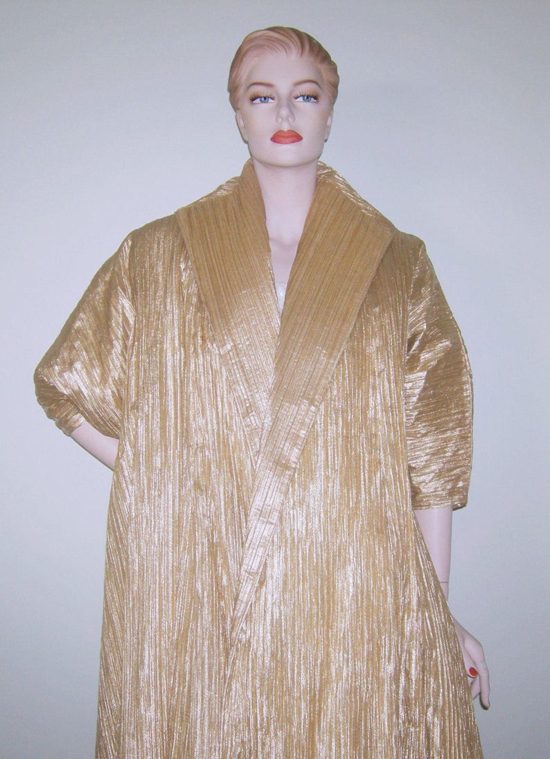 Vintage 50s Ceil Chapman Coat Haute Couture Gold Lurex Tree Bark Taffeta Trapeze Opera Coat Rare Grace Kelly image 7