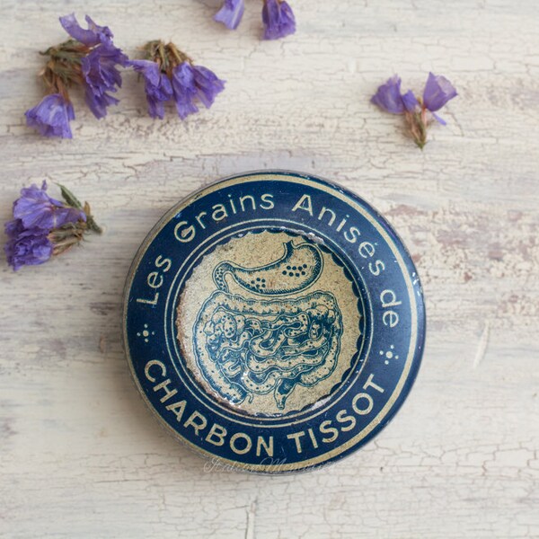 Old french tin box "Les Grains Anises de Charbon Tissot"