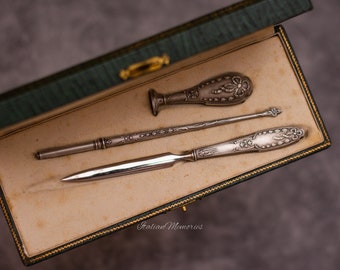 Antique french silver writing set, Dip Pen, 1800s