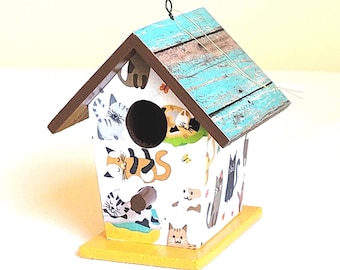 A Birdhouse for Cats: Small Wooden Birdhouse Ornament