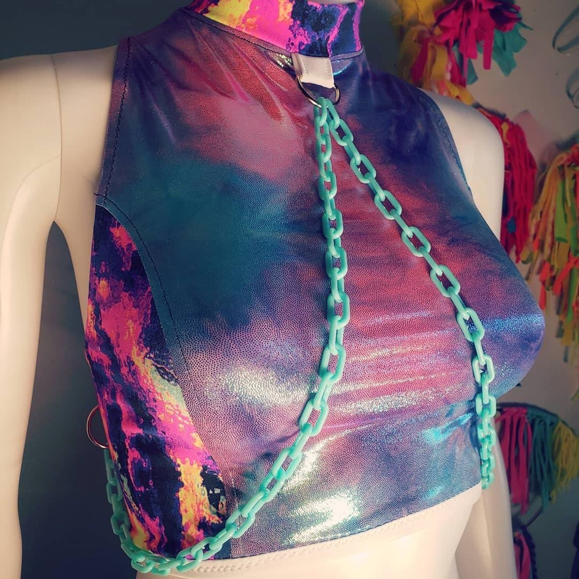 UV reactive rave contrast crop top neon chain shirt festival Etsy
