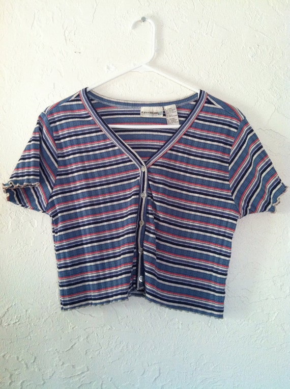 vintage 90's grunge ribbed cotton striped crop top - image 1