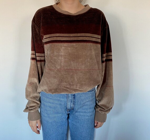 Velour Velvet Brown Tan Sweatshirt Jumper